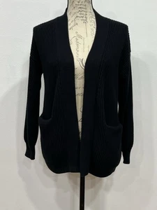 Cárdigan Quince Boyfriend para mujer talla S negro tejido acanalado algodón orgánico de gran tamaño - Imagen 1 de 11