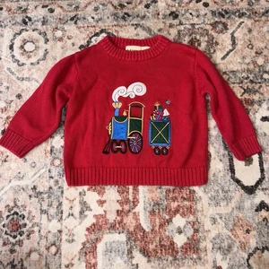 J Khaki Sweater Boy 2T Red Knit Pullover Christmas Train Embroidered - Picture 1 of 10