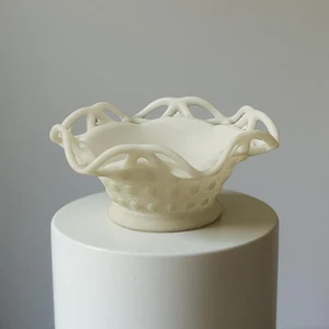 Vintage Imperial Glass Milk Glass Lattice Basket Dish - Picture 1 of 9