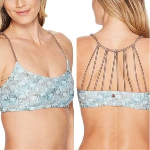 Prana Printed Light Support Sports Bra Crisscross Strappy Back Blue Zebra Large - Picture 1 of 7