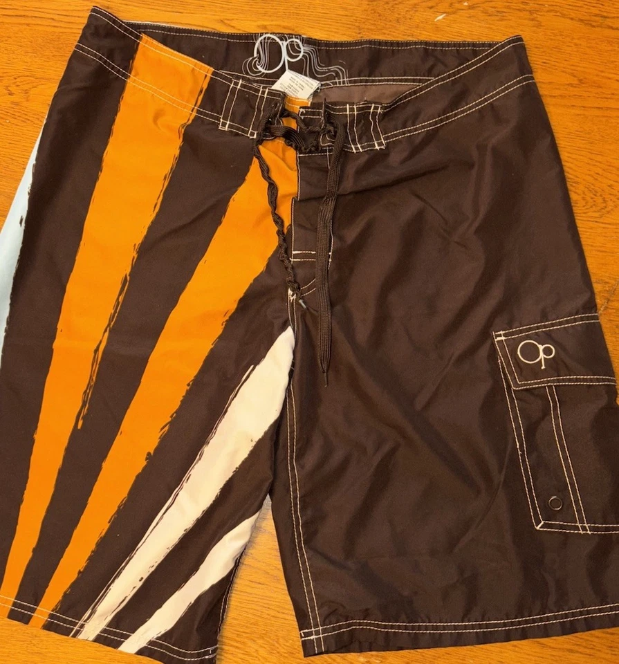 Pantalones Cortos de Natación OP Para Hombre Grandes 36-38 Marrón Naranja Bolsillos de Carga Baúles de Tabla Foto 1 de 3