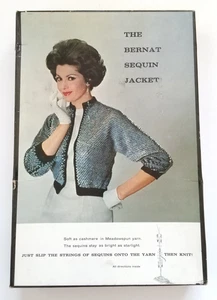 Vintage Bernat White Sequin Jacket Knit Kit 1960s NOS - Picture 1 of 14