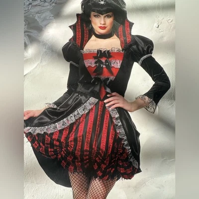 Disfraz de Condesa Vampiro | Vestido Gótico Rojo Negro Encaje Terciopelo Adulto Pequeño Foto 1 de 3