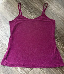 Express Pailletten V-Ausschnitt Stretch Magenta Trägertop Damen L Y2K Fairy - Bild 1 von 9