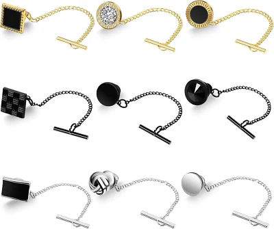 Misdary 9 Piezas Tachuelas de Corbata para Hombres Pin de Corbata con Cadena Negro Plata Dorado Tachuela de Corbata Cl Foto 1 de 4