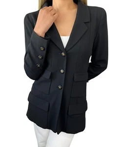 CHANEL Vintage 95P CC Mark Logo Long Sleeve Jacket Black Gold Wool Button - Picture 1 of 10