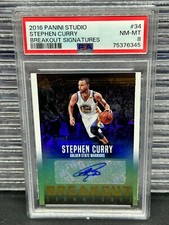 2016-17 Panini Studio Stephen Curry Breakout Signatures Auto #42/49 PSA 8