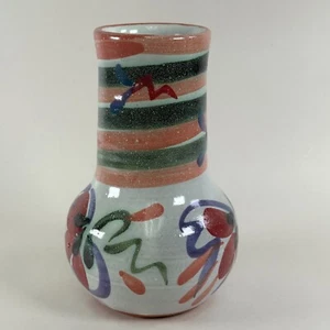 Studio Pottery Red Clay Hand Painted Wheel Thrown Vase - Abstract Flowers - Picture 1 of 5
