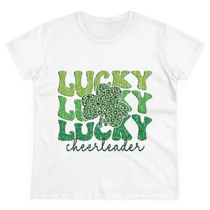 St Patricks Day Cheerleader Allstar Cheer Women's Cotton Tee Lucky Shamrock - Picture 1 of 5