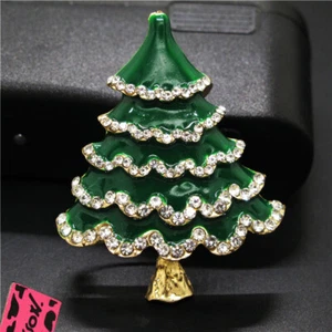 New Green Enamel Cute Christmas Tree Crystal Fashion Women Charm Brooch Pin - Picture 1 of 3