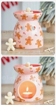 Gingerbread Man Oil Burner Christmas Wax Melt Festive Hearts Pink Red Gift Boxed - Image 1 of 4