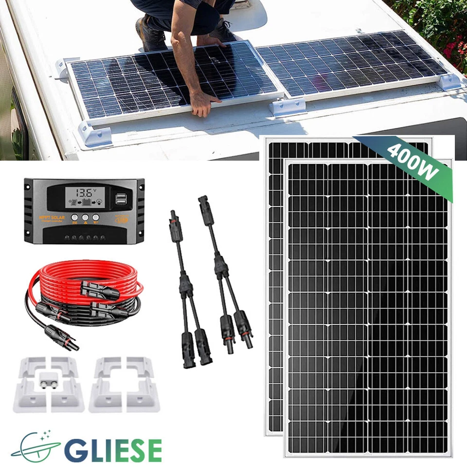 400W Wohnmobil Set Solaranlage Komplettpaket Solarmodul Mit PV Halterung Camping - Bild 1 von 4