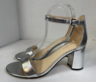 Nine West Women's Sandy 3" Block Heel Silver Dress Shoes Size 9M