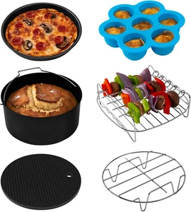 Air Fryer Accessories, Set of 6 Perfect for Most 5.0 Qt and Larger Ovens, Cake & - Picture 1 of 9