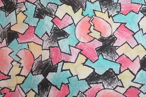 FABRIC 2 7/8 Yardage Bright Multi Colored Geometric Shapes Print Poly / Cotton - Picture 1 of 8