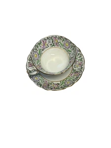 Vintage Hammersley & Co Tea Cup Saucer Bone China Floral Pink Green Violet - Picture 1 of 6