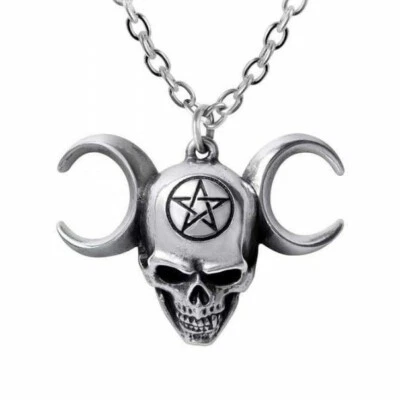 ALQUIMIA LUNA MÍSTICA TRINIDAD CALAVERA COLGANTE Gótico Triple Luna Pentagrama + BOLSA Foto 1 de 3