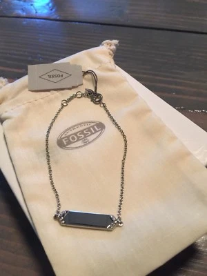 Brazalete de cadena con palos de chevron de acero inoxidable tono plata fósil nuevo con etiquetas Foto 1 de 4