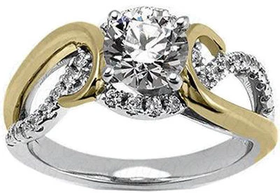 Alianza de compromiso de diamantes redondos de 1,01 quilates de oro de dos tonos de 14 k G SI1 1,31 tcw Foto 1 de 3