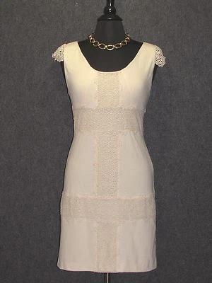 YOANA BARASCHI Ivory Lace Trim Cap Sleeves Sheath DRESS SZ 4 NEW Foto 1 de 4