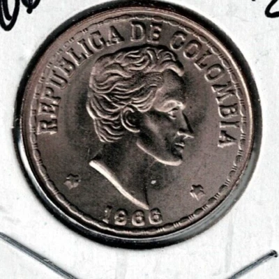1966 Colombia Uncirculated 20 Centavos Head of Simon Bolivar Coin - Image 1 of 2