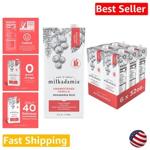 Unsweetened Vanilla Macadamia Milk - 32 Fl Oz - Pack of 6 - Lactose Free & Vegan - Picture 1 of 8
