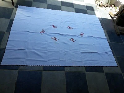 Nappe  Brodée Broderie fleurs Toile Métis VINTAGE KP - Photo 1/4