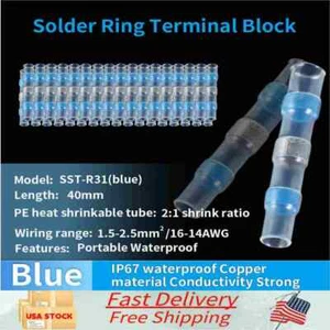 Blue Solder Wire Connectors Heat Shrink Seal Sleeve Cable Butt Terminals 100Pcs - Picture 1 of 5