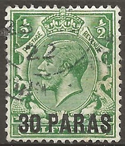 British Levant 1921 SG41 30 Paras on 1/2d Green Wmk Royal Cypher Fine Used Cover