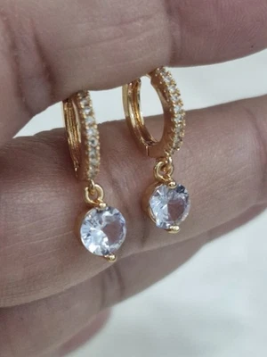 Pendientes aros colgantes de cristal circonita cúbica redondos rellenos de oro rosa Foto 1 de 2