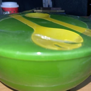 Crate and Barrel Chill Salad Serving Bowl Set Green Portable Outdoor Picnic - Picture 1 of 5