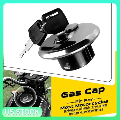 Universal Silver Motorcycle Fuel Gas Tank Cap Lock Cover Aluminum with 2 Keys - Image 1 of 4