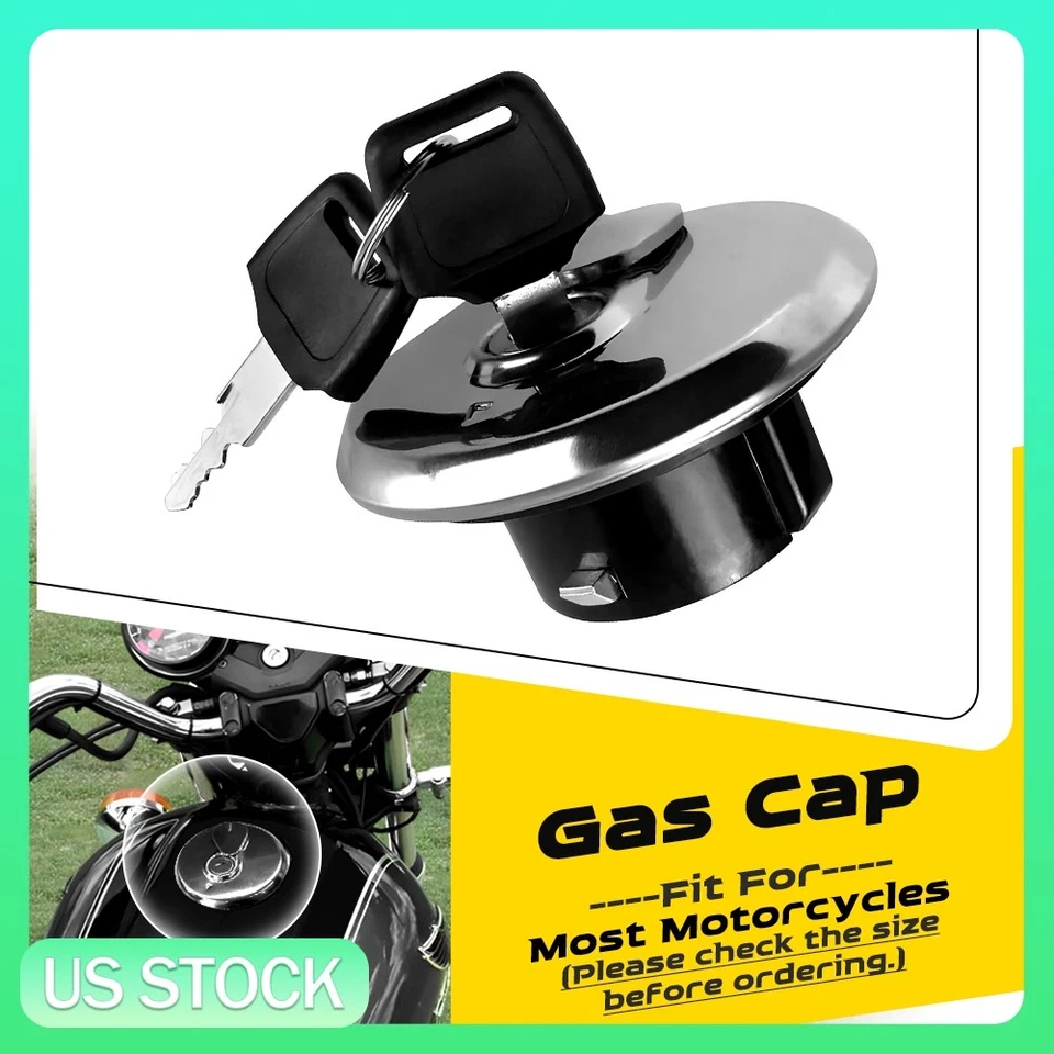 Universal Silver Motorcycle Fuel Gas Tank Cap Lock Cover Aluminum with 2 Keys - Image 1 of 4