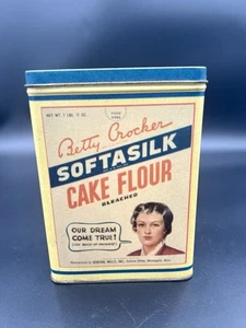 Vintage Betty Crocker Softasilk Cake Flour Tin, General Mills - Picture 1 of 6