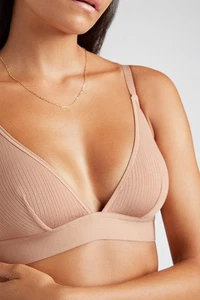 NEGATIVE Size 3 Whipped Nude Beige Ribbed Triangle Bra - Picture 1 of 6