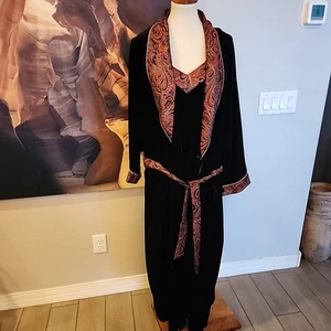Vintage sophia by delicates Velvet Maxi Gown XL Robe L Set Black Red Sleepwear - Picture 1 of 14