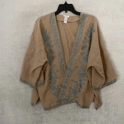 Top Kimono Mujer Jill Marrón Bordado Floral Talla Única S-L Algodón Manga 3/4 Foto 1 de 4