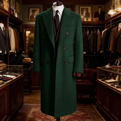 Wool Blend Men Coats Overcoats Peak Lapel Jackets Double Breasted Outside Wear - Image 1 of 4