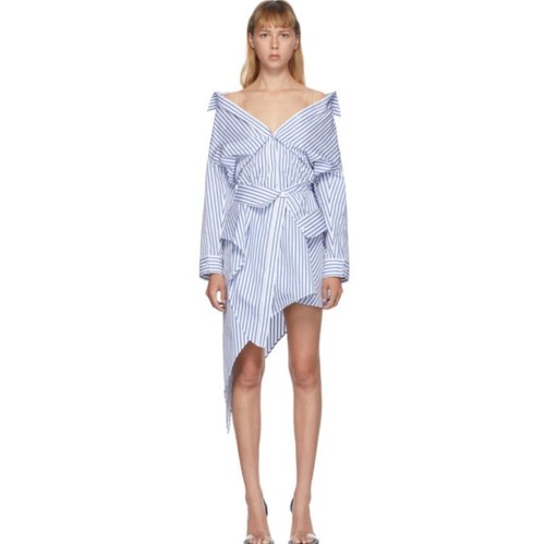 Alexander Wang Vestito Camicia Donna Blu Bianco Righe Decostruita Taglia 0