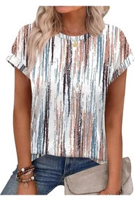 SZ L White/Teal Striped Tunic Blouse New - Picture 1 of 5