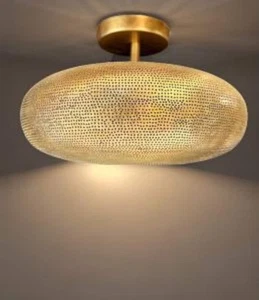 Modern Moroccan Ceiling Flush Mount Light, Handmade Brass Lamp. - Picture 1 of 4