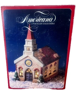 Americana Porzellan Vintage 1991 Weihnachtsdorf Kirche beleuchtet - Bild 1 von 10