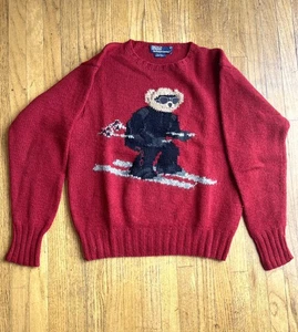 Ralph Lauren Pullover Strick Rundhals Polo Bär Ski Vintage 90er rot IM426 MEDIUM - Bild 1 von 5