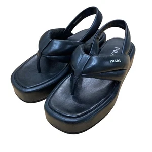 PRADA Sandals Women's Size 36.5 Black Leather - Picture 1 of 10