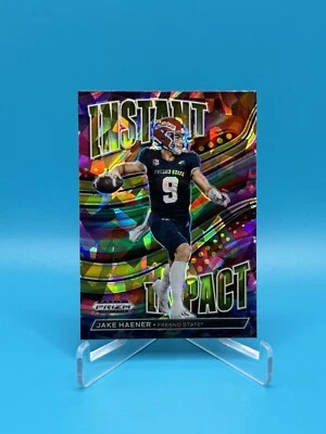 2023 Prizm Draft Picks Jake Haener Instant Impact Gold Cracked Ice #II-7 - Image 1 of 2