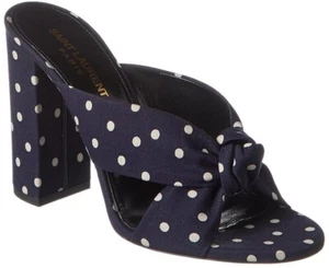 NIB Saint Laurent Bianca Navy Polka Dot Knotted Mule Sandals Pumps Sz 37 7 $895 - Picture 1 of 20