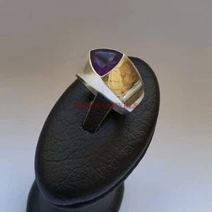 Anello In Argento Sterling 925 Con Gemma Naturale Di Ametista Per Uomo #685 - Foto 1 di 4