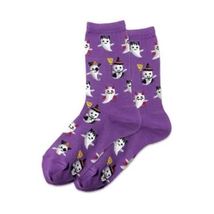Hotsox Women's Costume Ghosts Socks 1 Pair, Purple, Women's 4-10 Shoe - Picture 1 of 1
