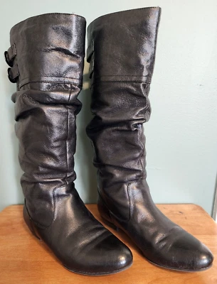Steve Madden Kadey Black Faux Leather Tall Scrunch Boots, Size 6M - Image 1 of 4