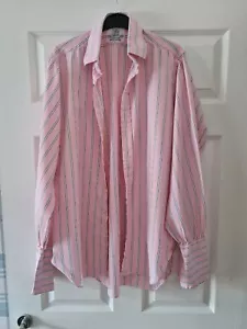 HARVIE & HUDSON Mens 100% Cotton Shirt, 15.5cm/38 in White/Pink/Black Stripes - Picture 1 of 7